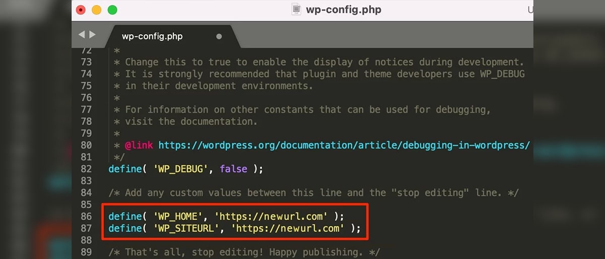 تغییر URL سایت وردپرسی با فایل wp-config.php