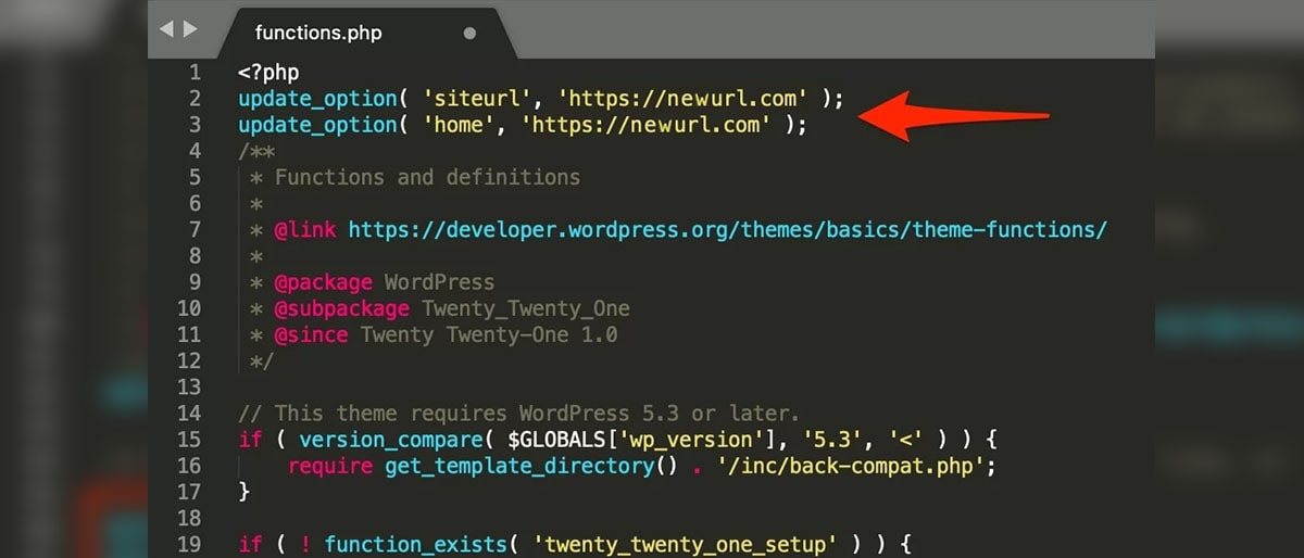 تغییر URL سایت وردپرسی با فایل functions.php