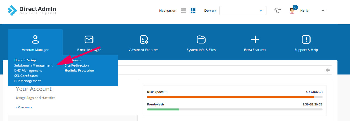 چگونه یک ساب دامین در دایرکت ادمین ایجاد کنیم؟