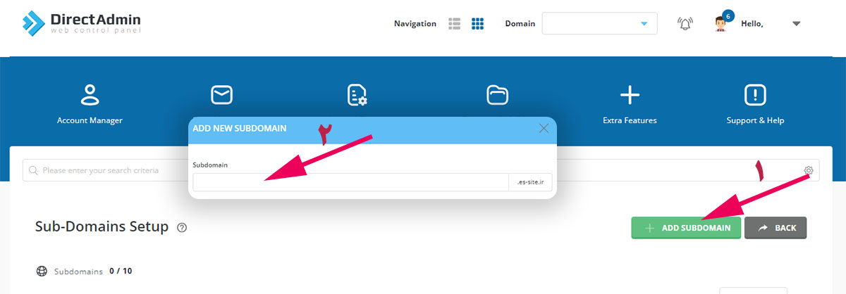 چگونه یک ساب دامین در دایرکت ادمین ایجاد کنیم؟