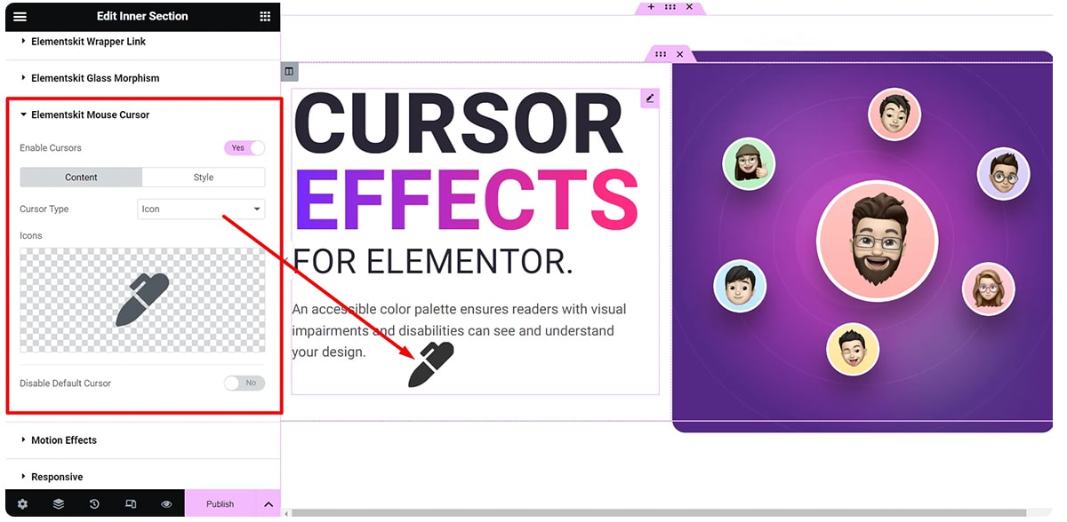 عوض کردن اشاره گر ماوس با افزونه ElementsKit