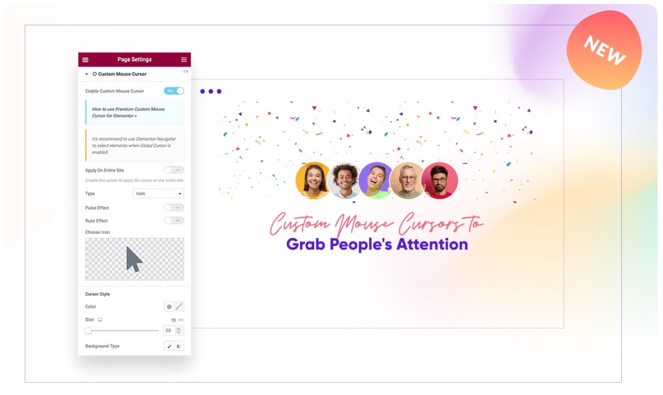 تغییر اشاره گر ماوس با افزونه المنتوری Premium Addons