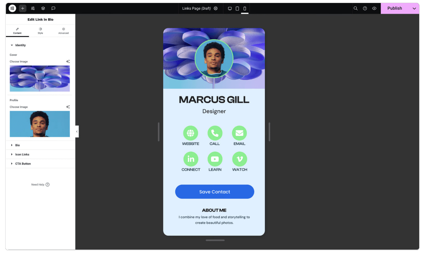 ایجاد لینک بیو اینستاگرام بدون کدنویسی با Link in Bio المنتور