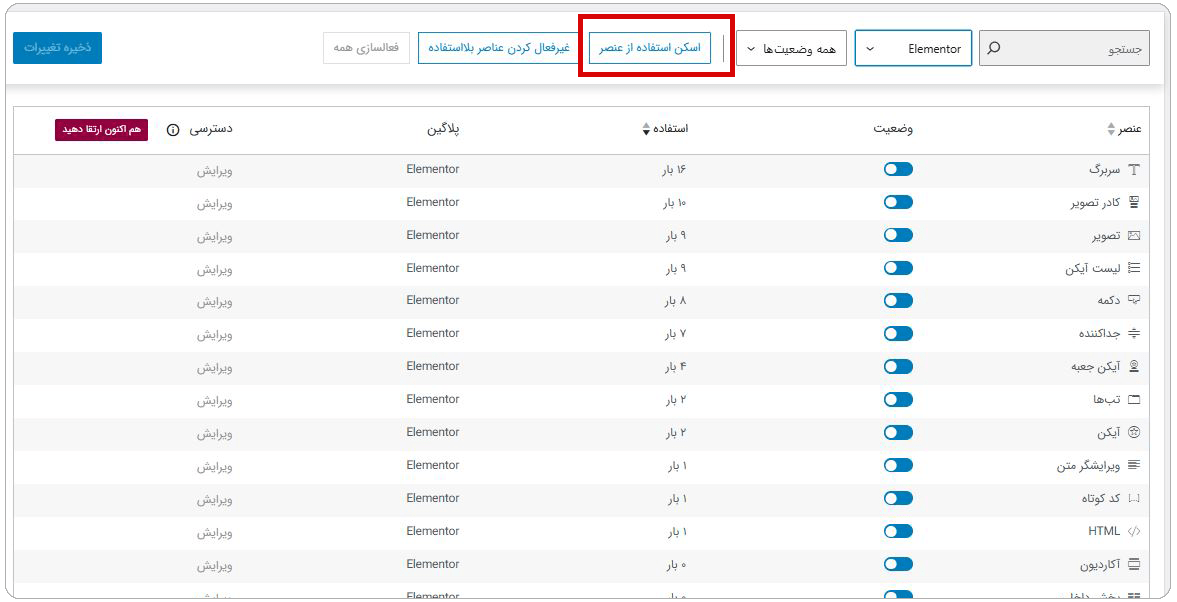 غیرفعالسازی المان های المنتور