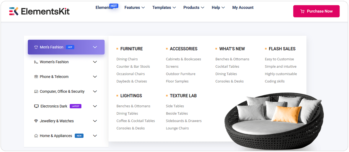 مگامنو با ElementsKit