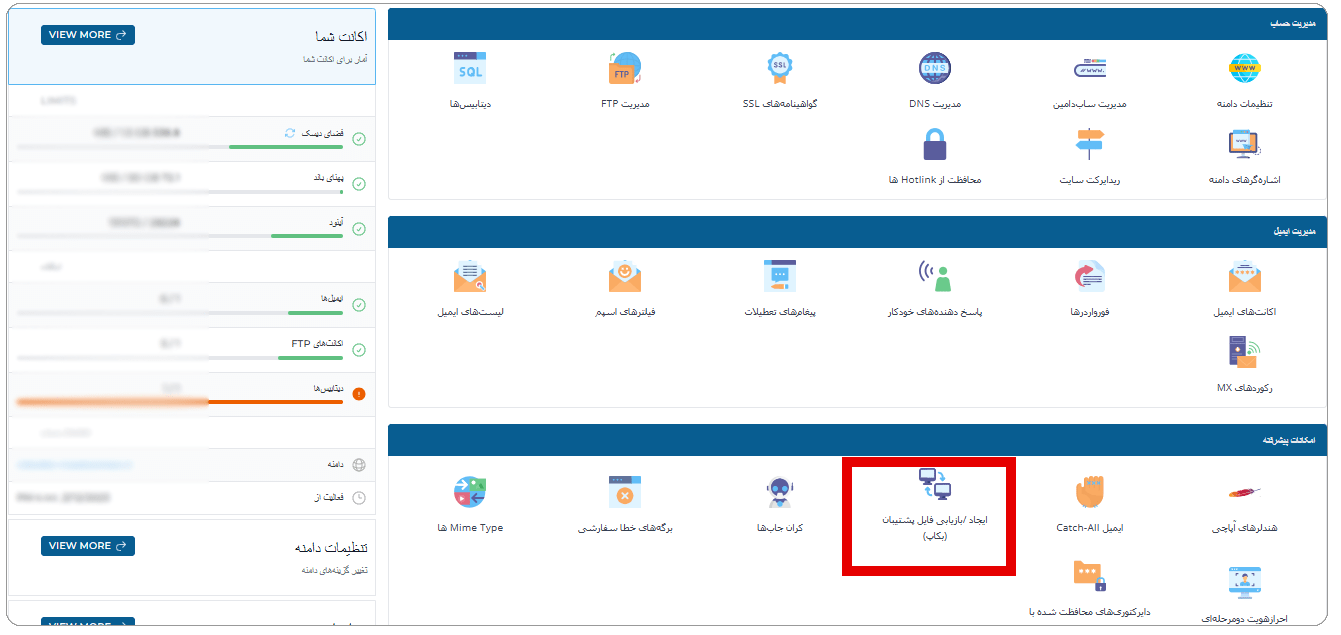 بکاپ گیری در هاست دایرکت ادمین