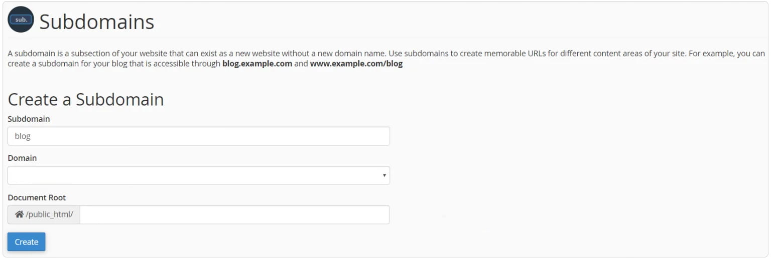 ایجاد ساب دامین در سی پنل